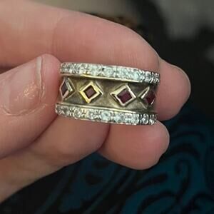 Vintage 10K Gold electroplate 925 Sterling Silver with Red and White CZ stones